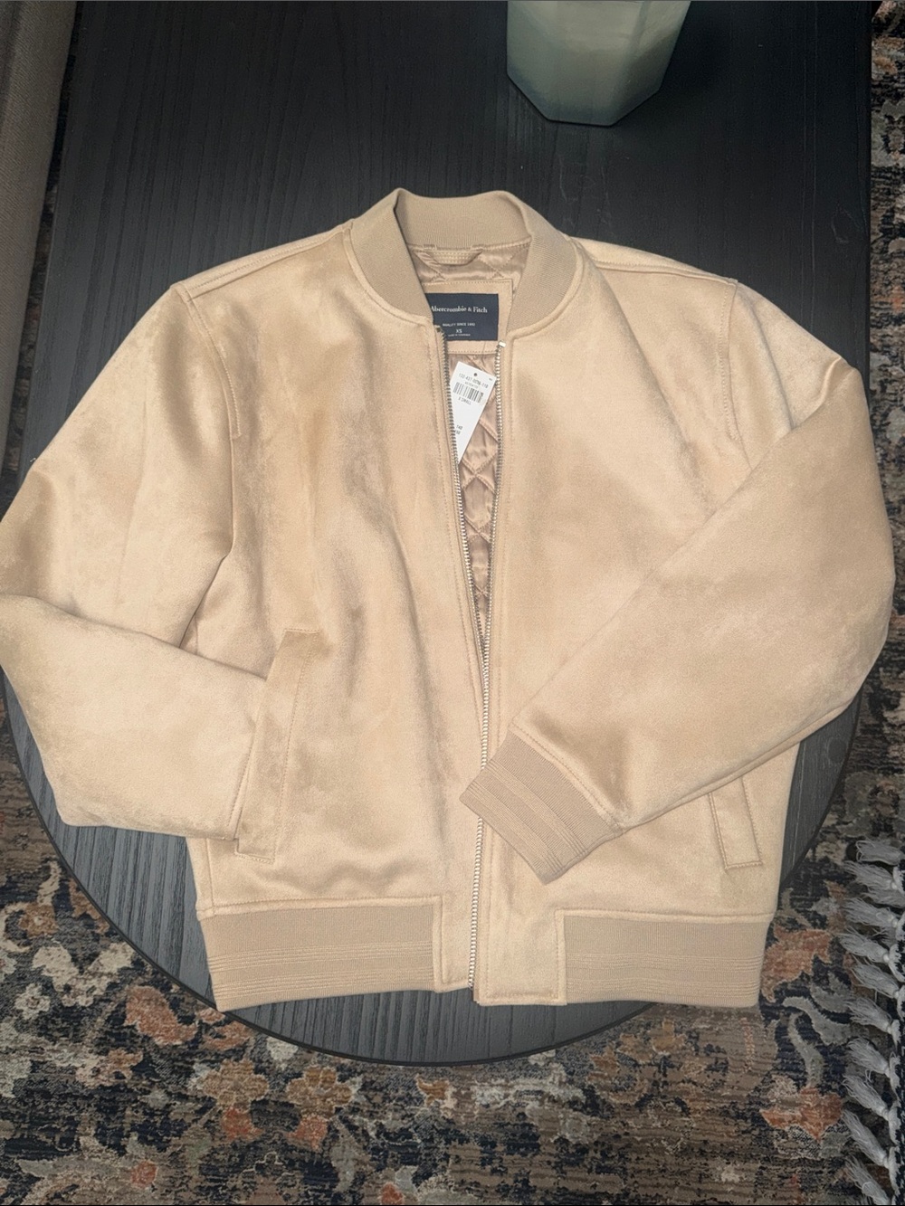 Abercrombie & Fitch Men's Tan Suede-Look Bomber Jacket